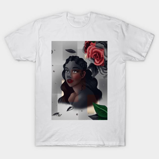 Black Girl with Roses T-Shirt by Benita Alonso